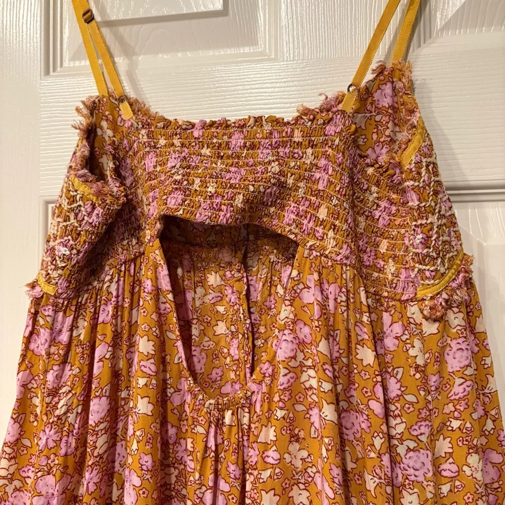 FREE PEOPLE Molly Jo Floral Boho Dress Size XS / S Maxi Length Pink Yellow - Picture 4 of 5